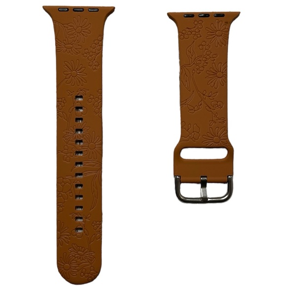 Apple Watch Silicone Band Floral Engraved Flowers Brown 42/ 44/ 45/ 49mm Women's - Picture 3 of 4